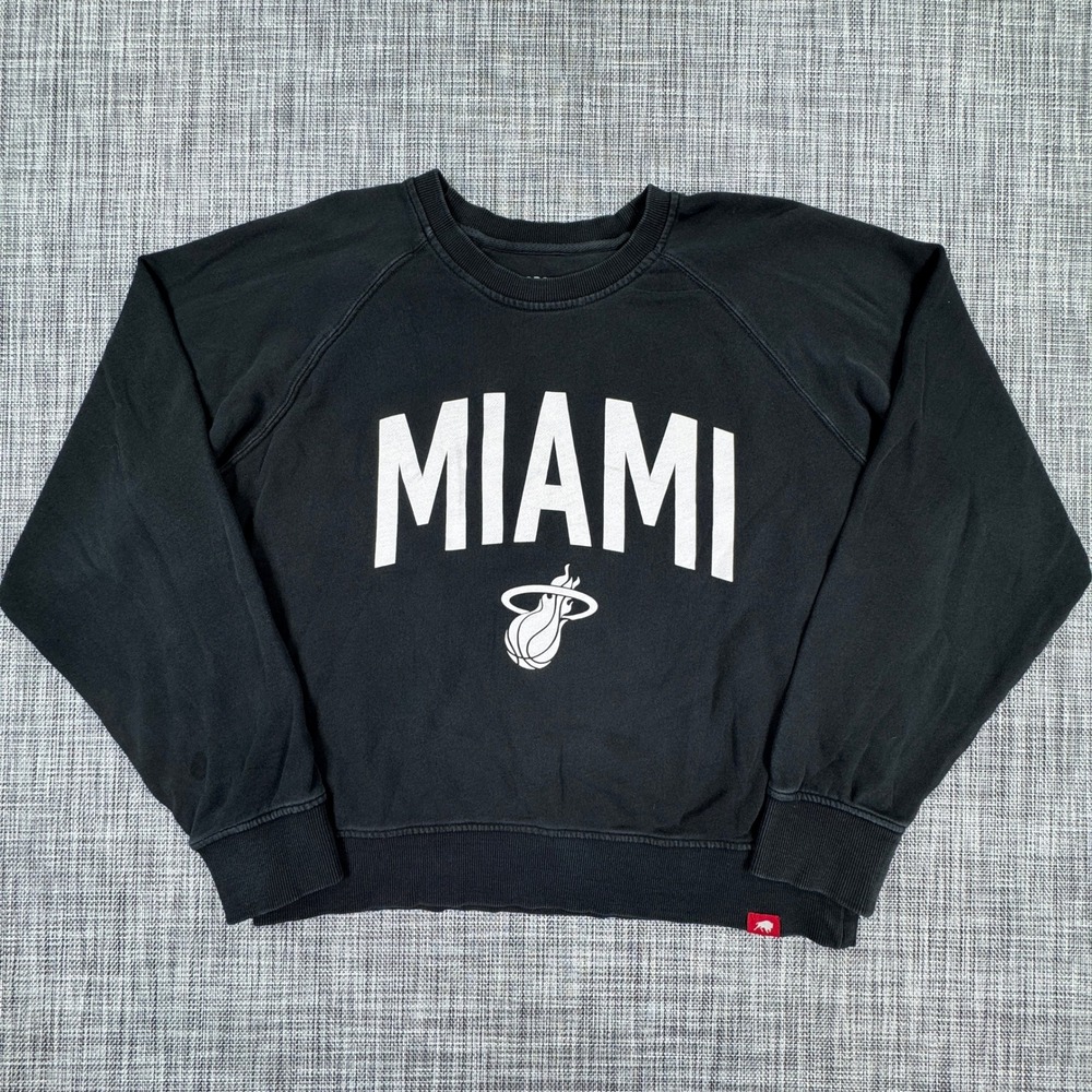 Sportiqe Miami Heat Sweatshirt Large Black Cotton Crewneck Raglan Long Sleeve